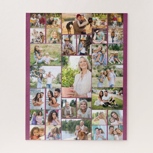 Familie Foto Collage 31 Afbeelding Roze Puzzle Legpuzzel (Verticaal)