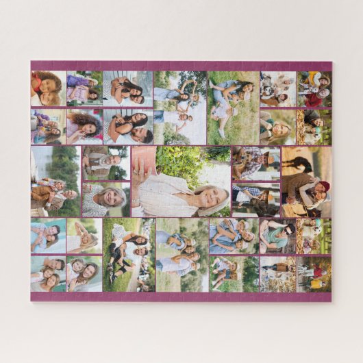 Familie Foto Collage 31 Afbeelding Roze Puzzle Legpuzzel (Horizontaal)