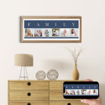 FAMILIE Foto Collage 6 Afbeelding Strip Blue Custo Poster<br><div class="desc">De persoonlijke druk van het poster met het woord FAMILIE die boven uw foto's wordt geschreven. Het fotomalplaatje is opstelling voor u om 6 van uw favoriete afbeeldingen toe te voegen, die in vierkant formaat in een eenvoudige, stripstijl, fotocollage worden getoond. Dit slimme en stijlvolle maatwerk heeft een kleurenpalet aan...</div>
