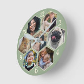 Familie Foto Collage 7 Aangepaste Sage Hexagon Blo Ronde Klok (Hoek)
