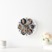 Familie Foto Collage 7 Aangepaste Witte Zeshoek Bl Ronde Klok (Huis)