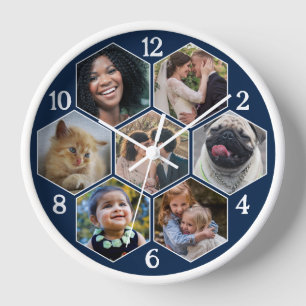 Familie Foto Collage 7 Custom Navy Hexagon Bloem