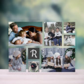 Familie Foto Collage 7 Pics + Monogram White Easy Acryl Bord (Neutraal)