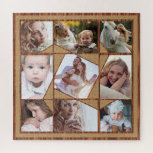 Familie Foto Collage 9 Instagram Pics Wood Burlap Legpuzzel