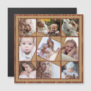 Familie Foto Collage 9 Instagram Pics Wood Burlap Magnetische Uitnodiging