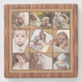 Familie Foto Collage 9 Instagram Pics Wood Burlap Stenen Onderzetter