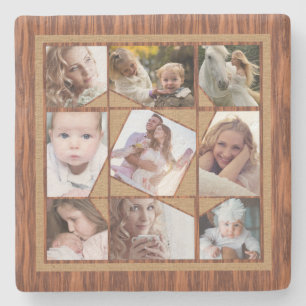 Familie Foto Collage 9 Instagram Pics Wood Burlap Stenen Onderzetter