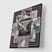Familie Foto Collage 9 Pics Naam Black Striped Mod Vierkante Klok (Hoek)
