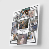 Familie Foto Collage 9 Pics Naam White Striped Mod Vierkante Klok (Hoek)