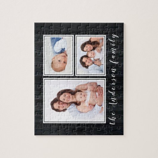 Familie Foto Collage Aangepaste Naam Modern Legpuzzel (Verticaal)
