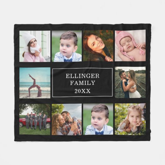 Familie Foto Collage Black Aangepaste fleece Blank (Voorkant (Horizontaal))