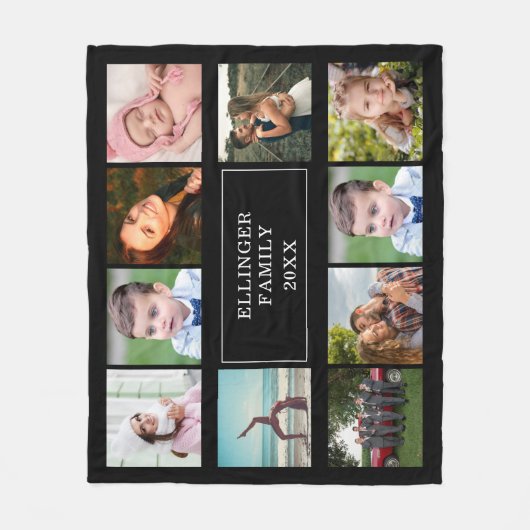 Familie Foto Collage Black Aangepaste fleece Blank Deken (Voorkant)