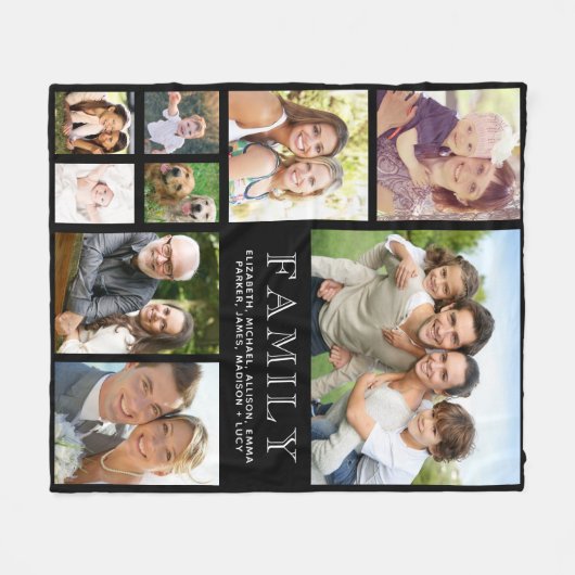 Familie Foto Collage Black Fleece Deken (Voorkant (Horizontaal))