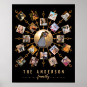 Familie Foto Collage Black Gold + Naam 21 Afbeeldi Poster (Voorkant)