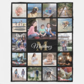 Familie Foto Collage Black Gold White Monogramed Fleece Deken (Voorkant)