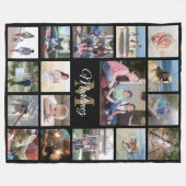 Familie Foto Collage Black Gold White Monogramed Fleece Deken (Voorkant (Horizontaal))