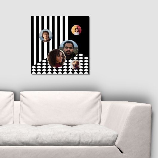Familie Foto Collage Black & White Stripes Checker Poster