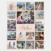Familie Foto Collage Blush Pink & Gold Monogramed Fleece Deken (Voorkant)
