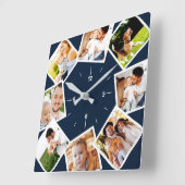 Familie Foto collage Chic Blue en White Vierkante Klok (Hoek)
