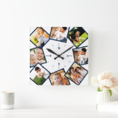Familie Foto collage Chic Blue en White Vierkante Klok (Huis)