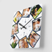 Familie Foto collage Chic Blue en White Vierkante Klok (Hoek)