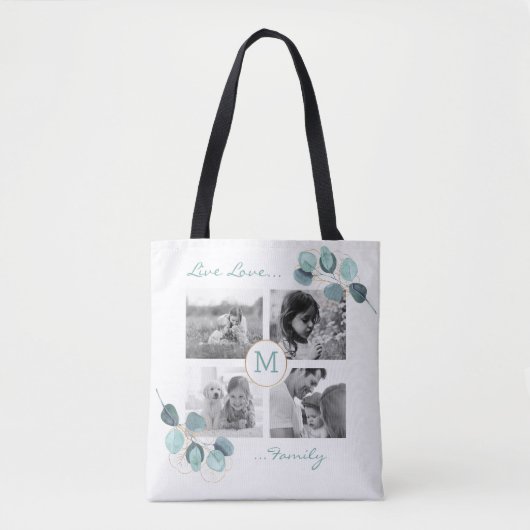 Familie Foto Collage Eucalyptus Monogrammed Tas B (Voorkant)