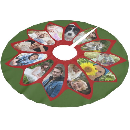 Familie Foto Collage Flower Red en Green Easy Kerstboom Rok (Gekanteld)