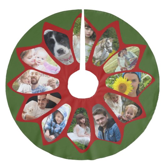 Familie Foto Collage Flower Red en Green Easy Kerstboom Rok (Voorkant)