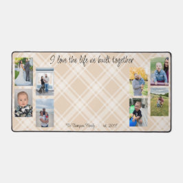 Familie foto collage geruite achtergrond bureaumat