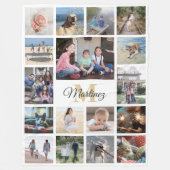Familie Foto Collage Gold Black White Monogramed Fleece Deken (Voorkant)