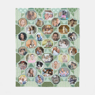 Familie foto Collage Green Quilt 35 Pics Easy Fleece Deken