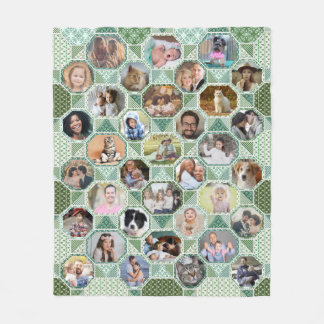 Familie foto Collage Green Quilt 35 Pics Easy Fleece Deken