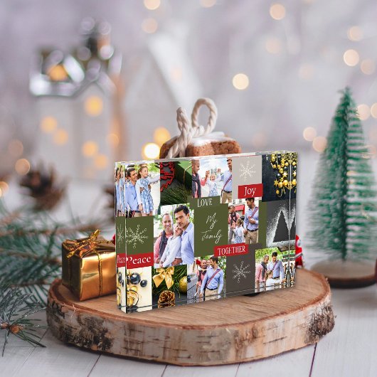 Familie Foto Collage Grid Groen en Rood Kerstmis