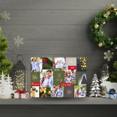 Familie Foto Collage Grid Groen en Rood Kerstmis Fotoplaat