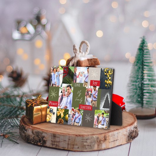 Familie Foto Collage Grid Groen en Rood Kerstmis Fotoplaat