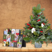 Familie Foto Collage Grid Groen en Rood Kerstmis Fotoplaat