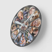 Familie Foto Collage Grijs 13 Custom Bloem Vorm Ronde Klok (Hoek)
