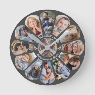Familie Foto Collage Grijs 13 Custom Bloem Vorm Ronde Klok