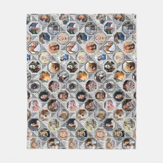 Familie foto collage grijze quilt look 28 stuks fleece deken (Voorkant)