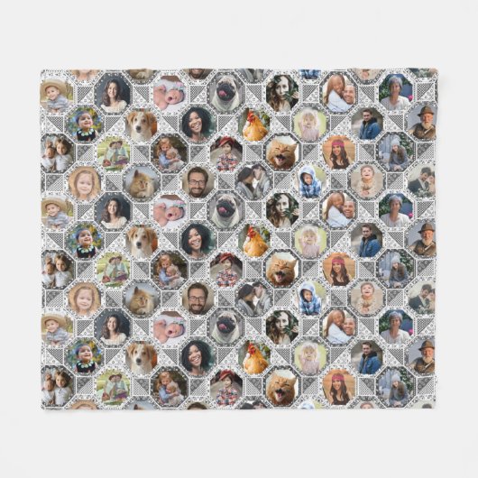 Familie foto collage grijze quilt look 28 stuks fleece deken (Voorkant (Horizontaal))