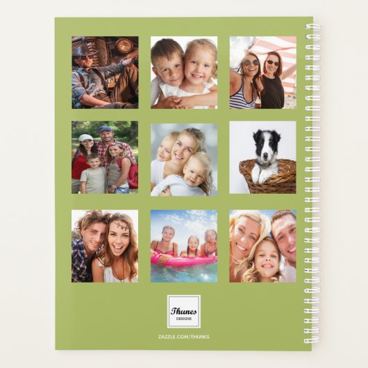 Familie foto collage groene naam script 2023 planner (Achterkant)