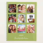 Familie foto collage groene naam script 2023 planner (Voorkant)