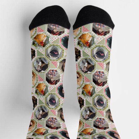 Familie foto collage groene roze quilt look 12 str sokken (Top)