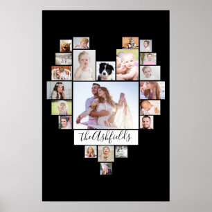 Familie Foto Collage Hart 22 foto's Zwart 20x30 Poster