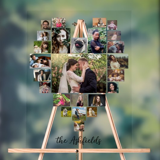 Familie Foto Collage Hart 25 Afbeeldingen Aangepas Acryl Bord (Neutraal)