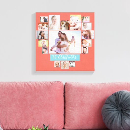 Familie Foto Collage Heart 17 Afbeeldingen Naam Ko Canvas Afdruk (Insitu (Woonkamer))