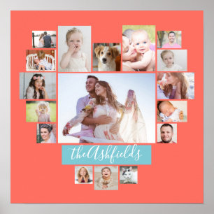 Familie Foto Collage Heart 17 Afbeeldingen Naam Ko Poster