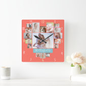 Familie Foto Collage Heart 17 Afbeeldingen Naam Ko Vierkante Klok (Huis)