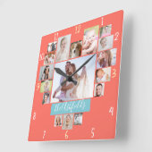 Familie Foto Collage Heart 17 Afbeeldingen Naam Ko Vierkante Klok (Hoek)