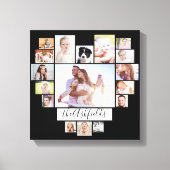 Familie Foto Collage Heart 17 Afbeeldingen Naam Zw Canvas Afdruk (Voorkant)